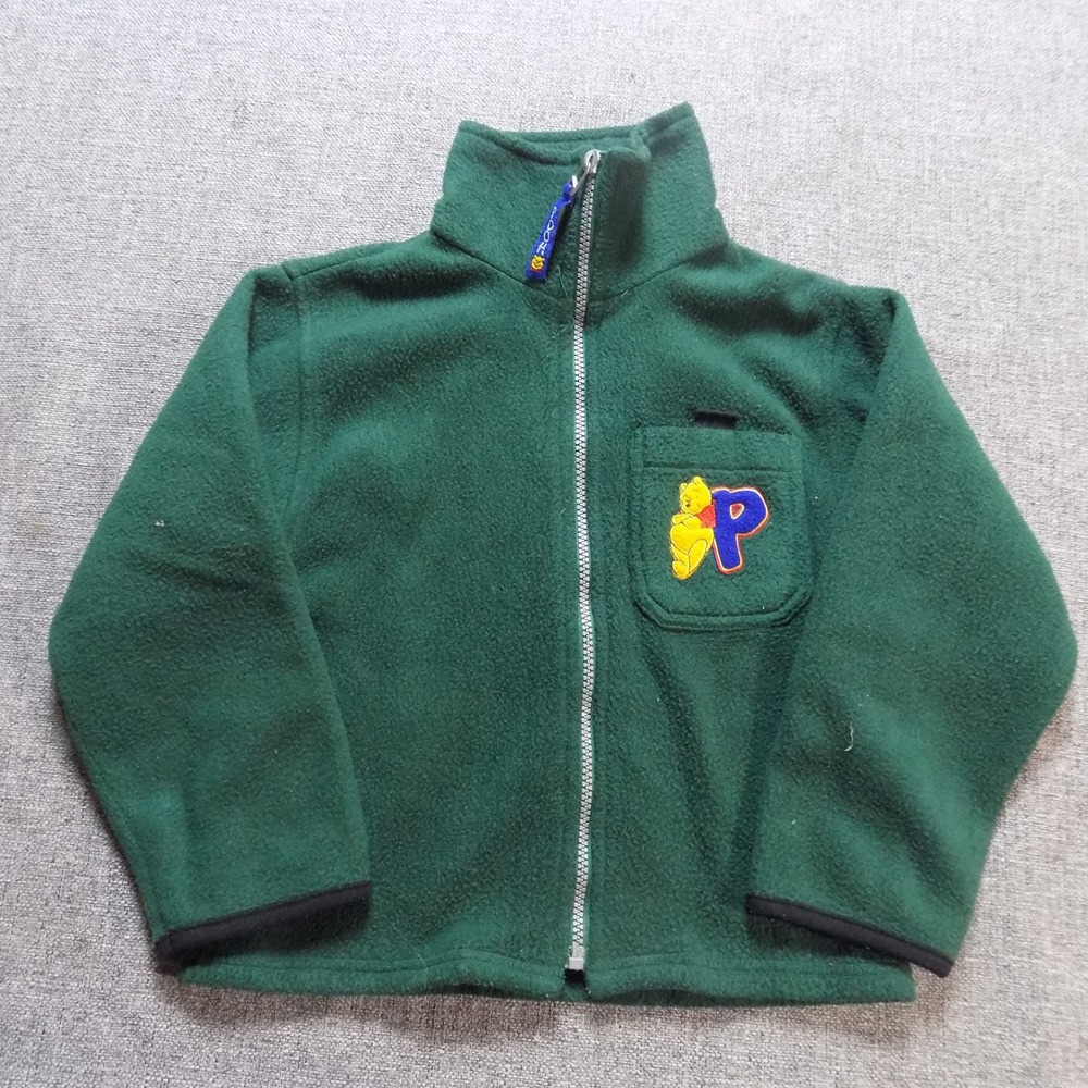 Pooh Fleece Jacket Kids M 5/6 Green Good Vintage Winnie The Pooh Embroidered Zip